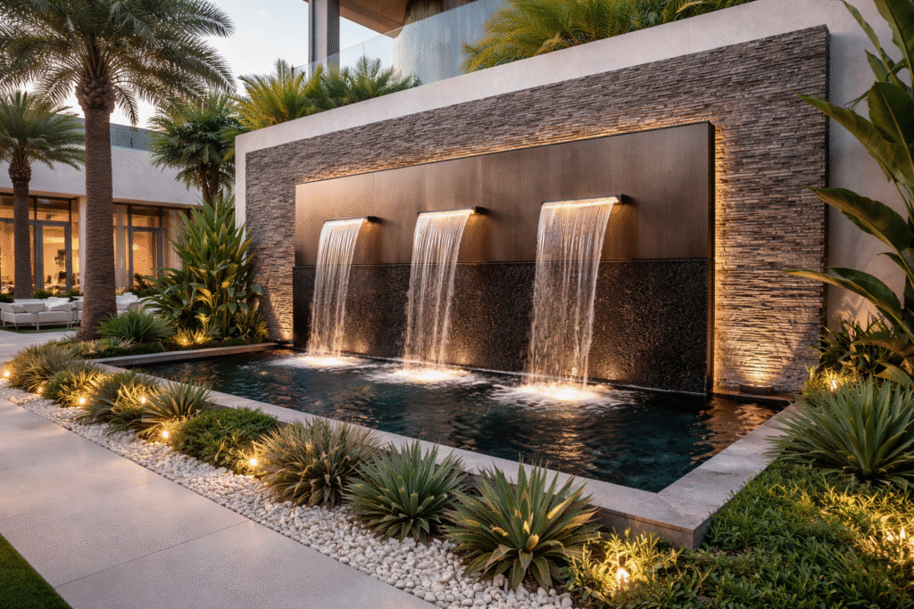 dubai landscape element water feature on wall